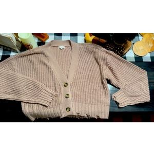 ULTRA FLIRT XL Cropped Button Distressed Sweater NWOT🤎
